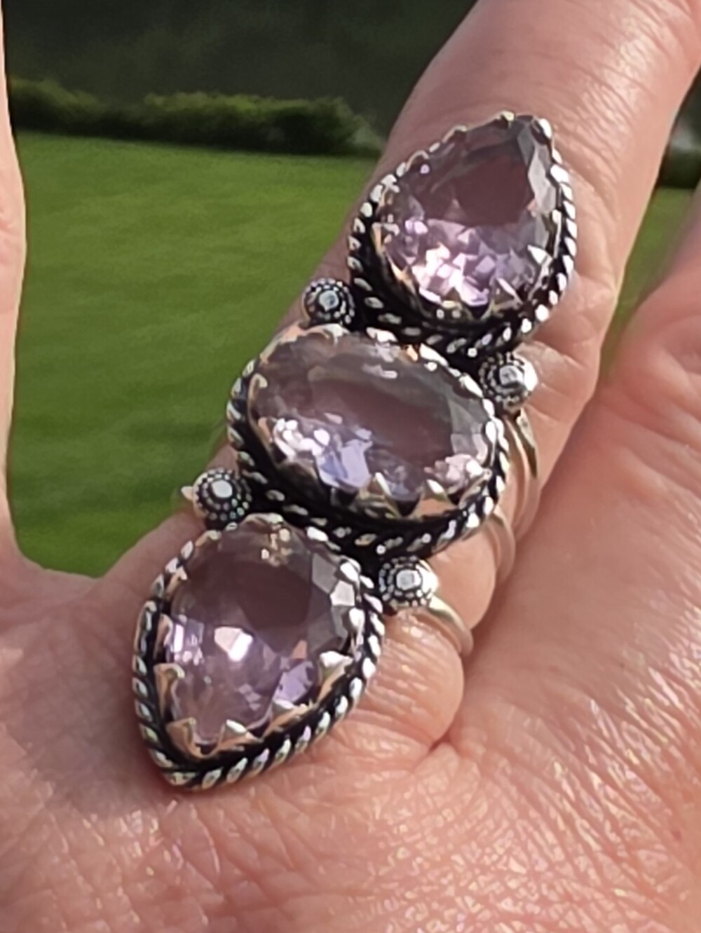 Pink Kunzite Triple Gemstone Ring In 925 Sterling Silver (7)
